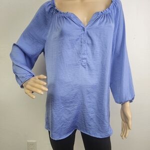 Apt 9 Blouse Blue Shiny Jersey Knit Sz M Coquette Girl Soft Girl Feminine